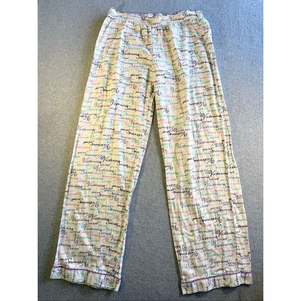 Vintage 2011 Victoria's Secret Multicolor Script Logo Pajama Pants Y2K Sleepwear